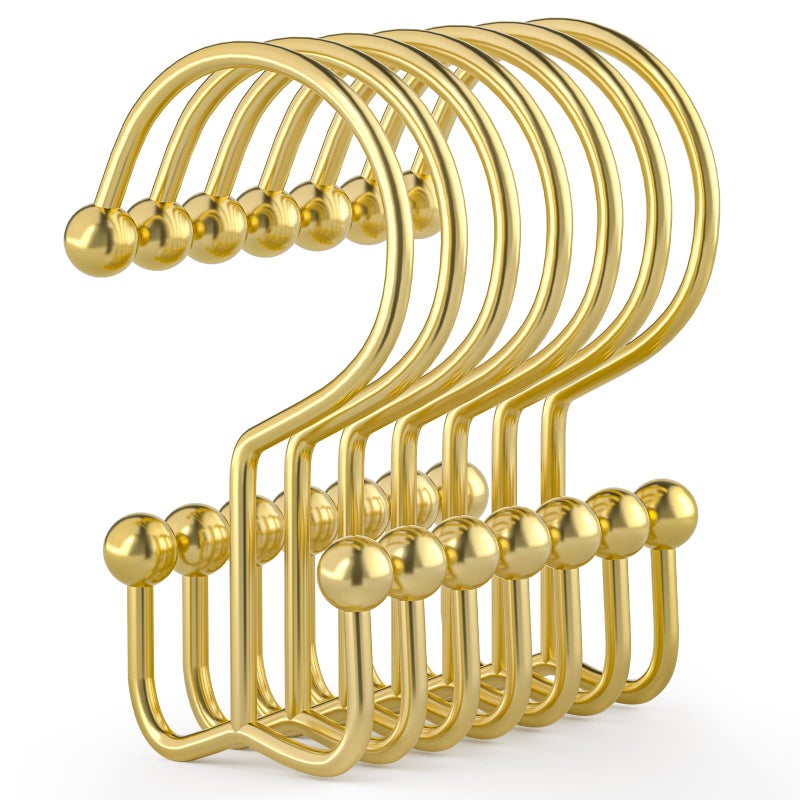 Goowin 24 Pcs Shower Curtain Hooks, Goowin Shower Curtain Rings, Durable Gold Shower Curtain Hooks, Double Glide Shower Curtain Rings Rust Proof, Simple Shower Hooks for Shower Curtain & Liner, Gold - Image 1